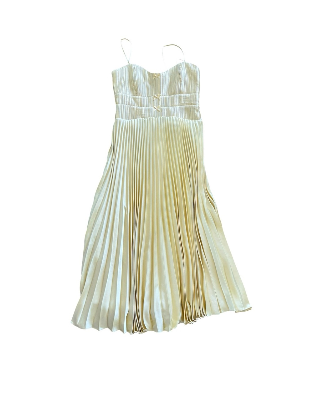 Astr Pleated Satin Spaghetti Strap Midi Dress in Light Yellow